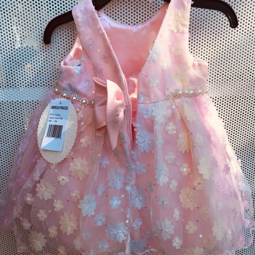 Girls' (Baby Girls) Pastel Pink Floral Pearl Waist Party Dress -Brand New w/Tags